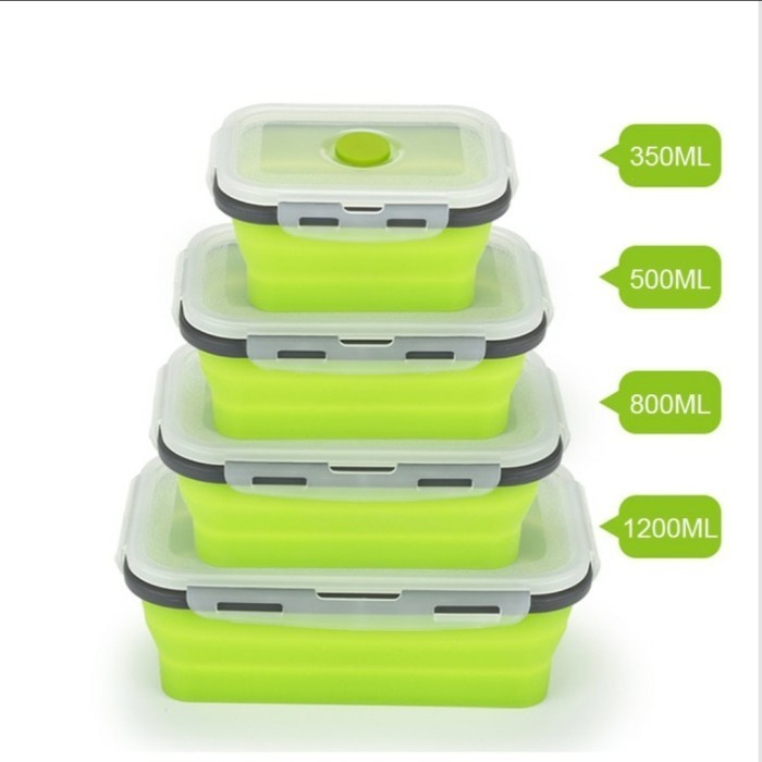 Folding Lunch Box Silicone Kotak Makan Lipat Silikon Aman Murah