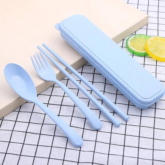 Sendok Set Jerami Alat Makan Souvenir Korean Sumpit Travel Gandum Unik Kado Lunch Box Kotak Makan-2
