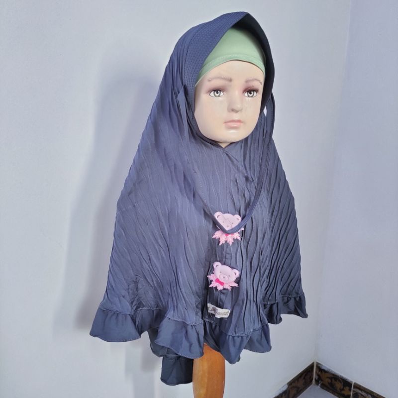 Jilbab anak plisket 4 5 6 7 8 9 tahun plisket bear hitam marun dongker ( jilbab PLISKET bear )