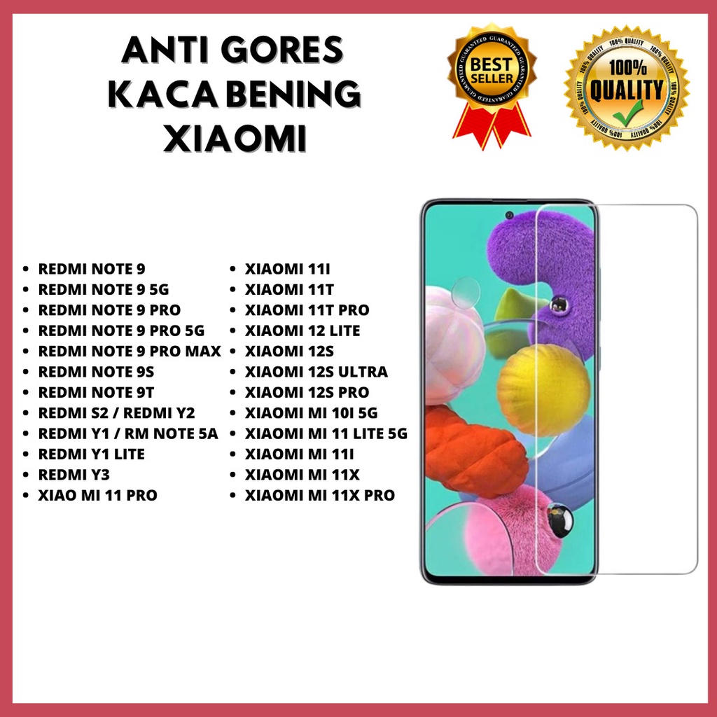 TEMPERED GLASS BENING - REDMI NOTE 9-NOTE 9 5G-NOTE 9 PRO-NOTE 9 PRO 5G-NOTE 9 PRO MAX-NOTE 9S-NOTE 9T-REDMI S2/Y2-Y1/NOTE 5A-Y1 LITE-Y3-MI 11 PRO-MI 11I-MI 11T-MI 11T PRO-12 LITE (HOKKY ACC)