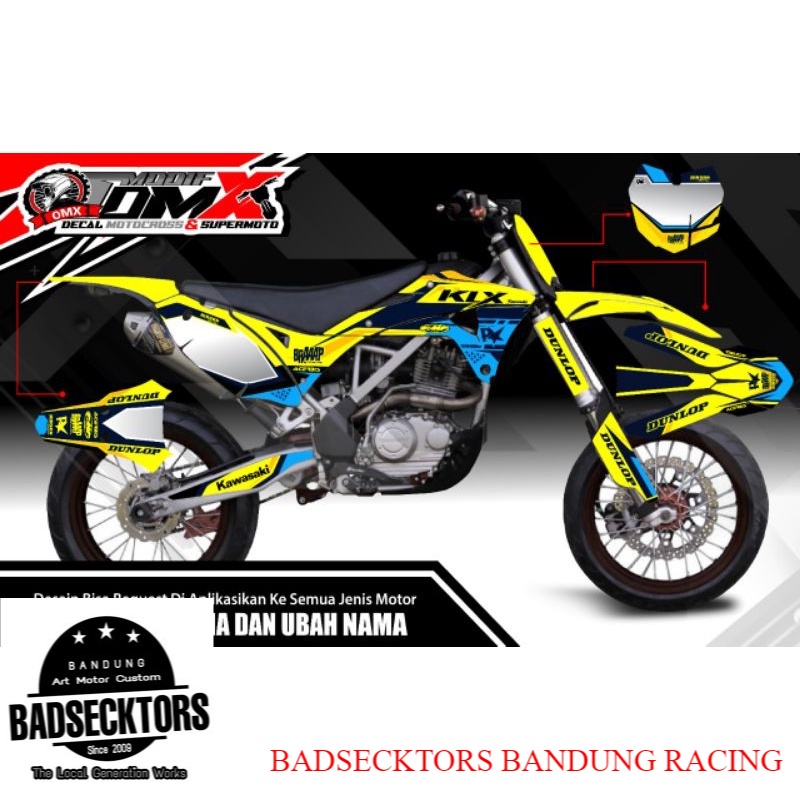 sticker decal kawasaki klx motif dunlop kuning biru keren
