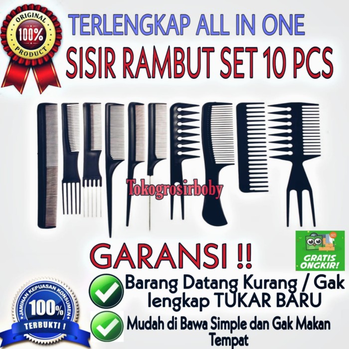 Sisir Rambut Wanita  Pria 1 Set Isi 10 Aneka Fungsi Merias dan Menata - 10PCS  SET Promo