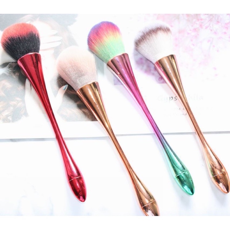 Kuas make up brush gagang panjang warna gold