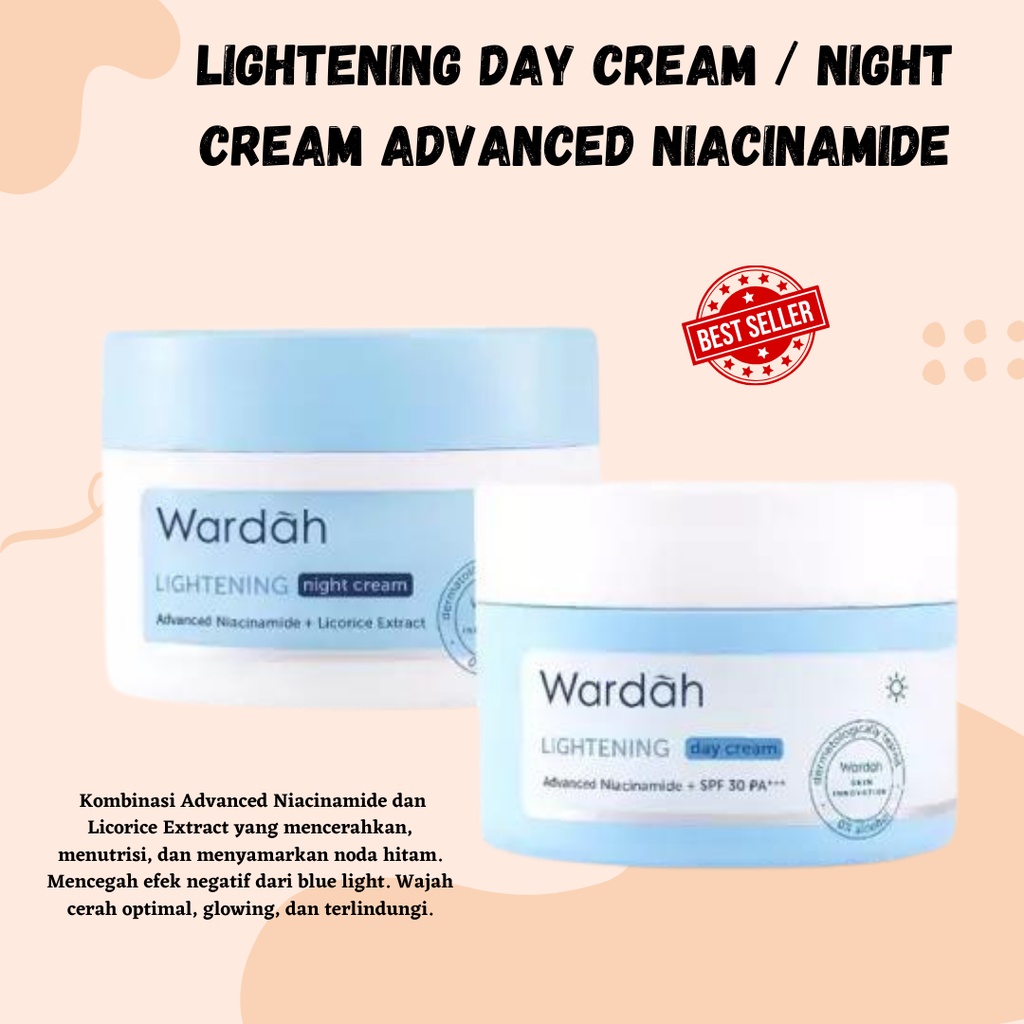 PROMO!! Lightening Day Cream / Night Cream Advanced Niacinamide 30 g Pelembab Wardah