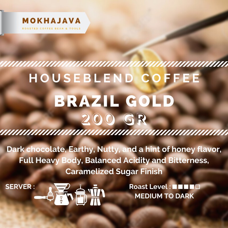 

Brazil Gold 200gr Arabica House Blend Coffee Bean 200 gr Biji Kopi Blend Arabika
