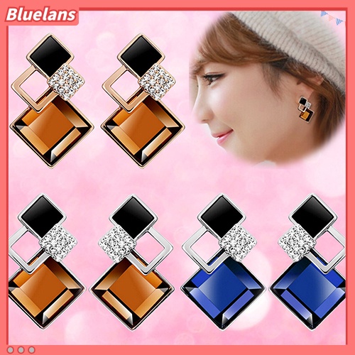 Bluelans Women Fashion Rhombic Rhinestone Eardrop Korean Style Earrings Party Jewelry