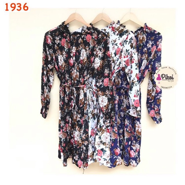 Dress korean style murah / dress floral cantik / dresa crepe lucu / dress bkk ready lucu murah /1936