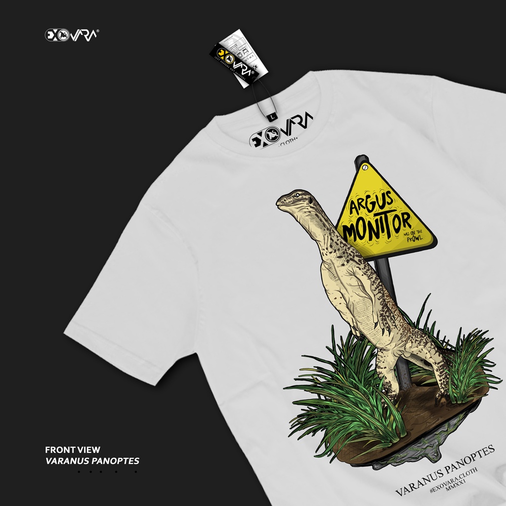 T-SHIRT/KAOS REPTILE/BAJU REPTILE EXOVARA CLOTH TYPE VARANUS PANOPTES/ARGUS MONITOR WHITE