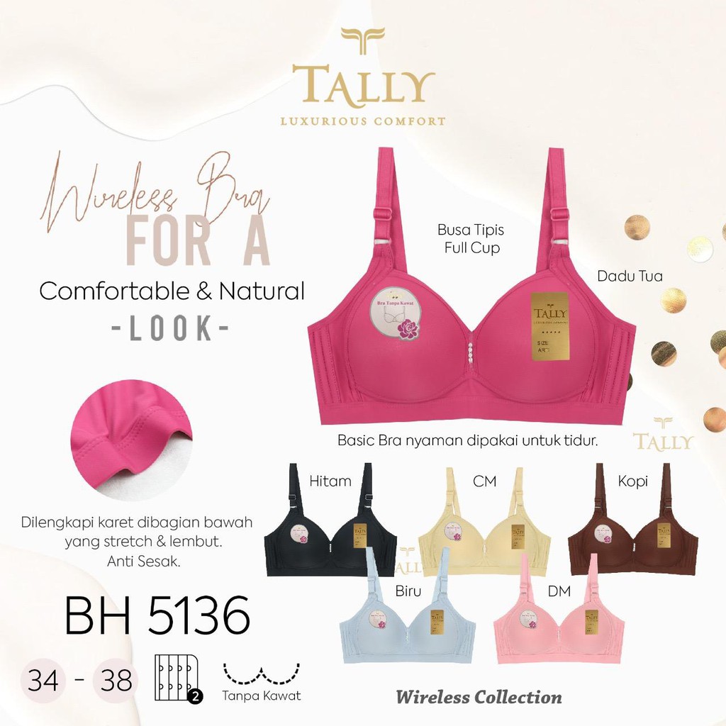 TALLY BRA BH 5136 / A6 I CUP B | KAIT 2 | BUSA TIPIS I TANPA KAWAT I SIZE 34-38