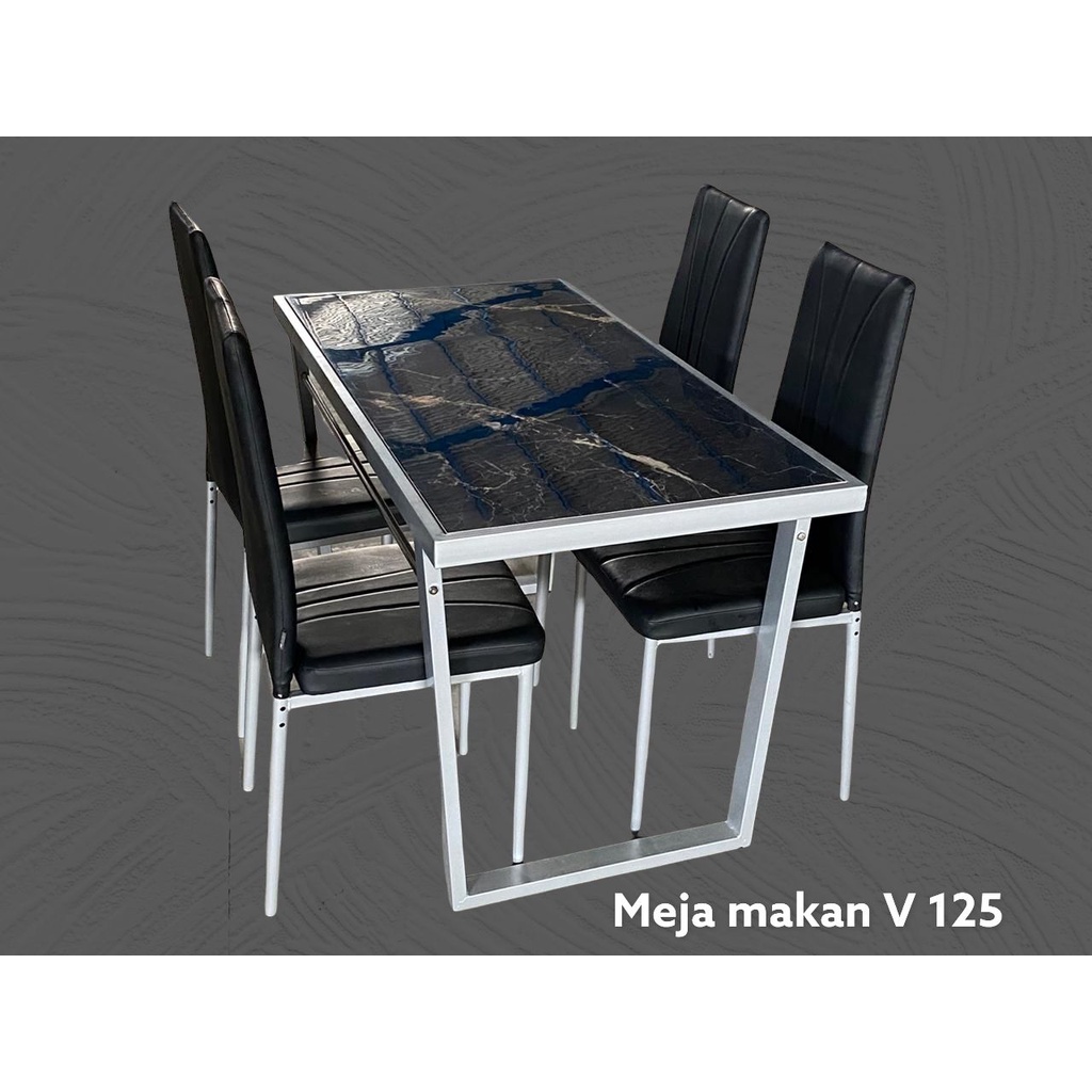 Meja Makan Granite - Meja Makan Kaki Besi - Meja Makan Minimalis