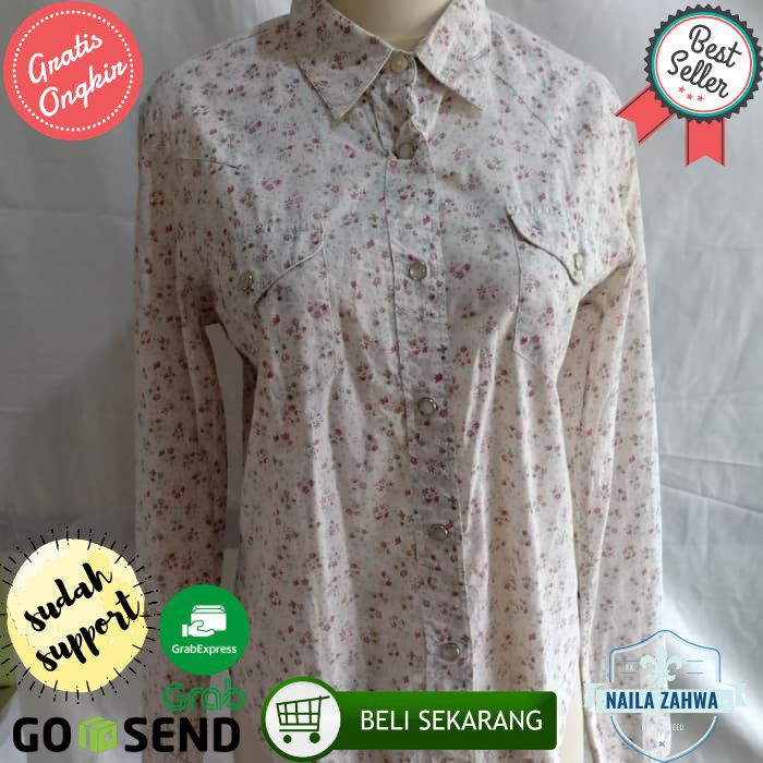 KEMEJA WANITA POLO JEANS MOTIF BUNGA - PUTIH GADING- L