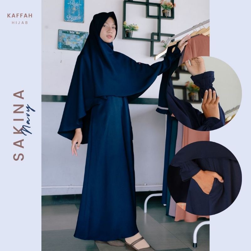Kaffah Hijab | Set Gamis Jilbab Syari | Sakina Navy