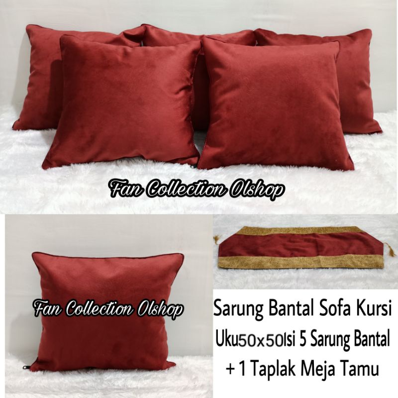 Sarung Bantal Sofa Kursi Polos Set Uku 50x50 Minimalis Maroon Mewah Modern