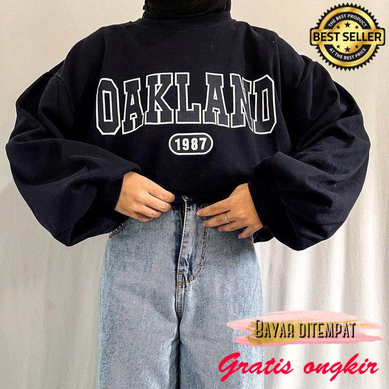 OAKLAND OVERSIZE CROP SWEATER WANITA TEBAL TERLARIS xl xxl besar jumbo m l korea jaket