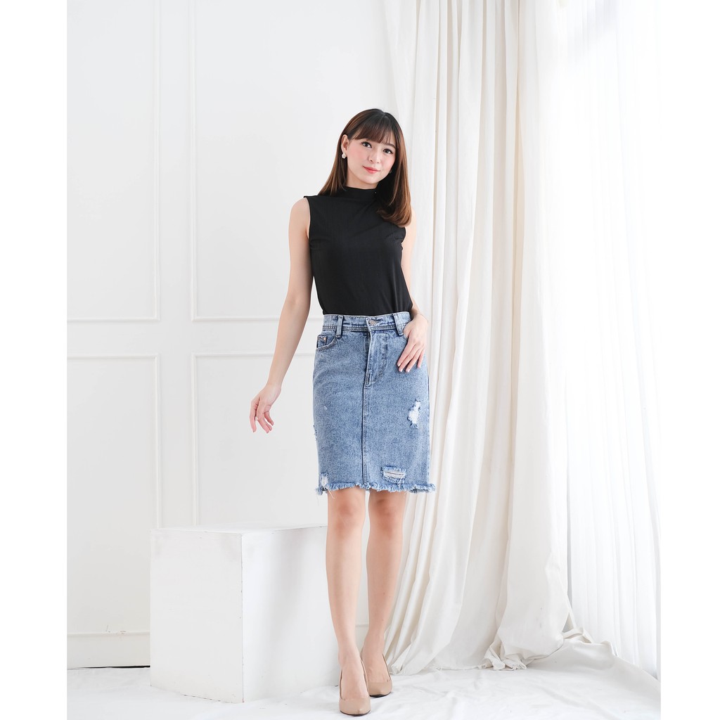 ROK Jeans SEPAN PENDEK 3/4 Ripped Rawis ada 4 Warna PREMIUM ~ LMF Jeans-Snow Biru