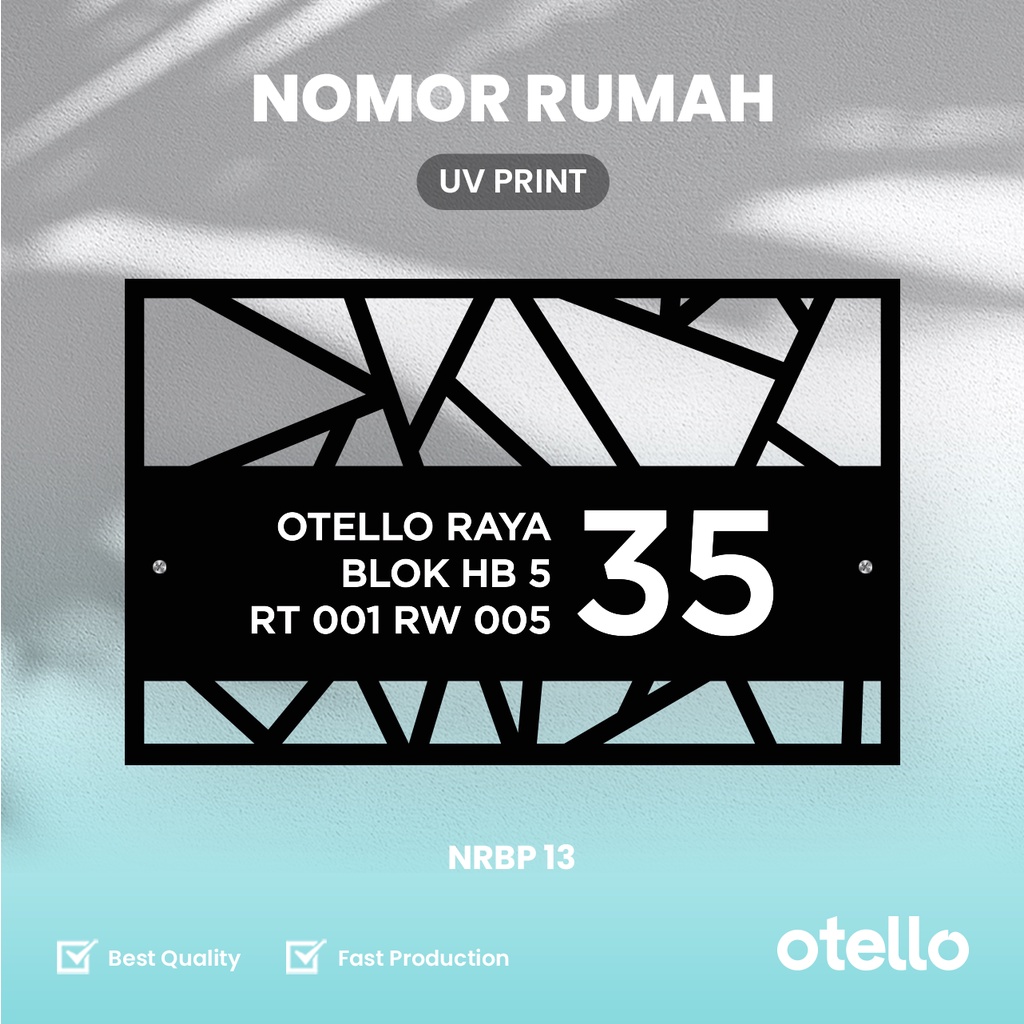 Custom Papan Alamat Acrylic Bolong + UV Print Nomer Cetak Nomor Rumah Kost Hotel Mewah House Number Otello NRBP 13