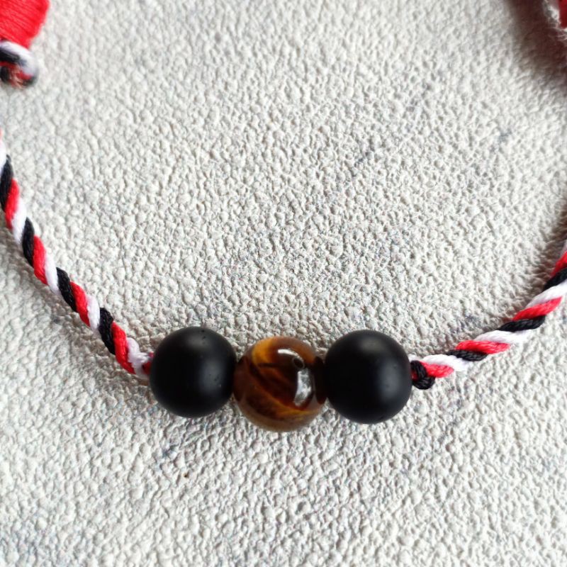 Gelang Tridatu Tiger Eye &amp; Black Matte Onyx / Gelang Batu Alam Kombinasi / Craft Dewata