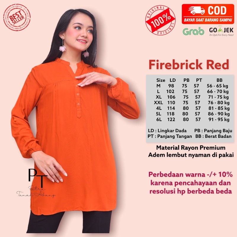 blouse atasan polos firebrick red orba orens bata merah bata baju wanita cewek perempuan muslimah ra
