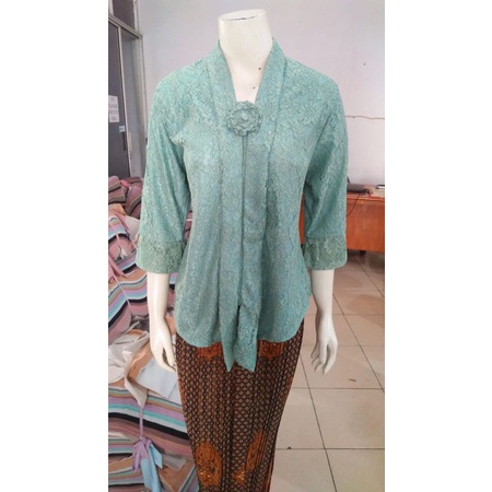 (BrM92/100/110) Kebaya floy BRUKAT glitter 7/8 MANSET std-besar KeroncongBusana-Mint