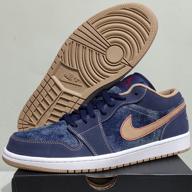 Sepatu Nike Air Jordan 1 Low SE Denim Blue Brown Jeans Biru Coklat Premium