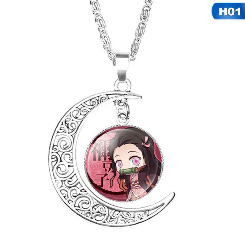 Fancyqube Kimetsu No Yaiba Necklace, Japanese Anime Kamado Tanjirou Time Gem Pendant Necklace Ornament Best Gift For Fans