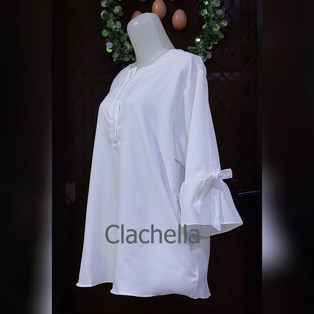 Clachella Baju Atasan Wanita Putih Motif Polos, Blus B1B8597