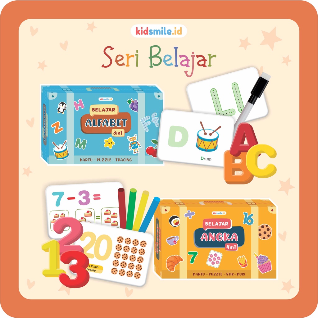 Mainan Edukasi Anak Kidsmile 4 in 1 Belajar Angka 3 in 1 Belajar Alfabet Activity Book Puzzle Tracing Flash Card Mainan Edukatif