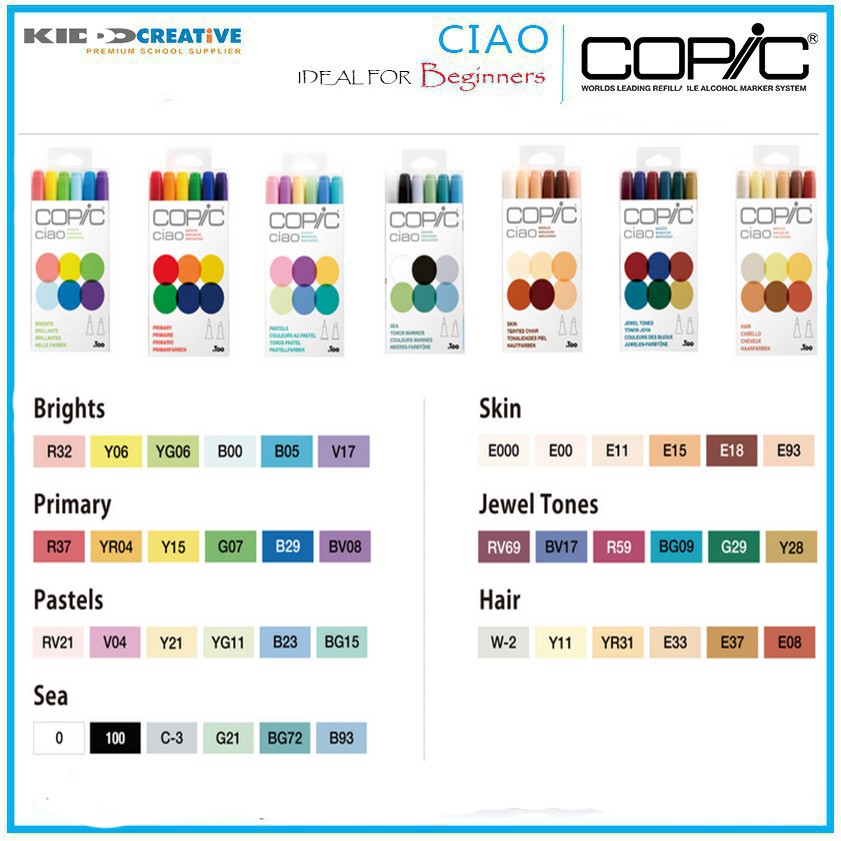 

COPIC CIAO 6 COLOR SET BRIGHT / SET HAIR / SET JEWEL / SET PRIMARY / SET PASTELS / SET SEA / SETSKIN