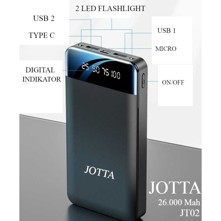 TERMURAH REAL 100%- Powerbank JOTTA JT02 Kapasitas 26.000 Mah Dual LED Dual USB Garansi 1 tahun