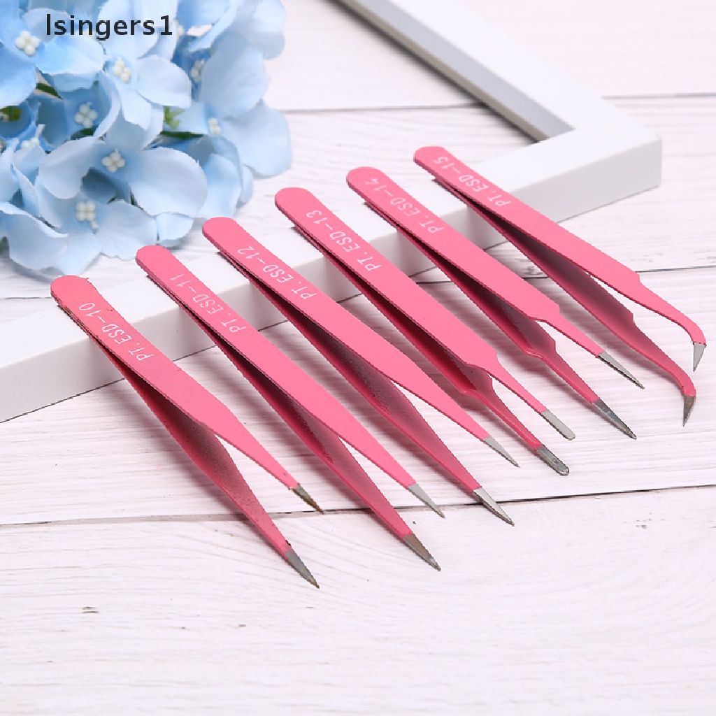 (lsingers1) Pinset Alis Profesional Bahan Stainless Steel Warna pink