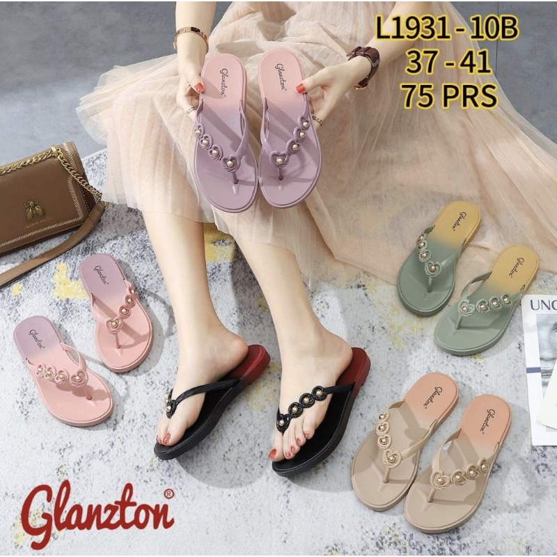 SANDAL JEPIT MUTIARA WANITA WARNA SEMBUR MIX PELANGI DEWASA PEREMPUAN BAHAN KARET JELLY GLANZTON 1931-10B