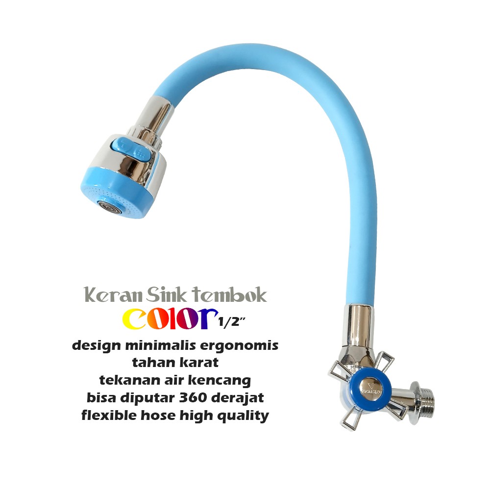 Kran Angsa Flexible Warna 1/2Inch Keran Tembok Flexible Kran Sink Flexible Color Handle Baling