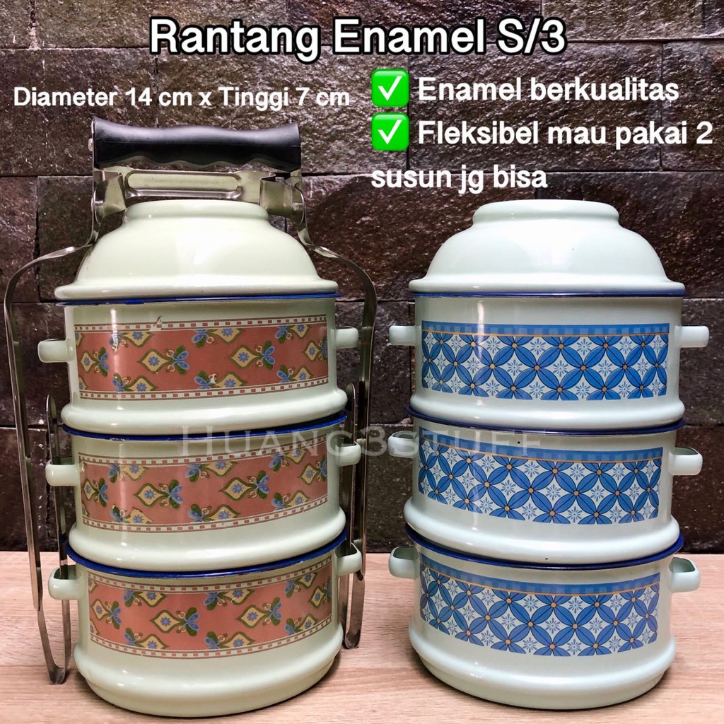 Rantang Enamel Seng Susun 3 Diameter 14 cm