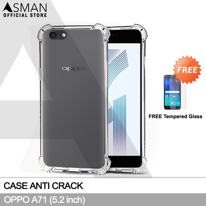 Anti Crack OPPO A71 (5.2&quot;) | Soft Case Anti Bentur + FREE Tempered Glass