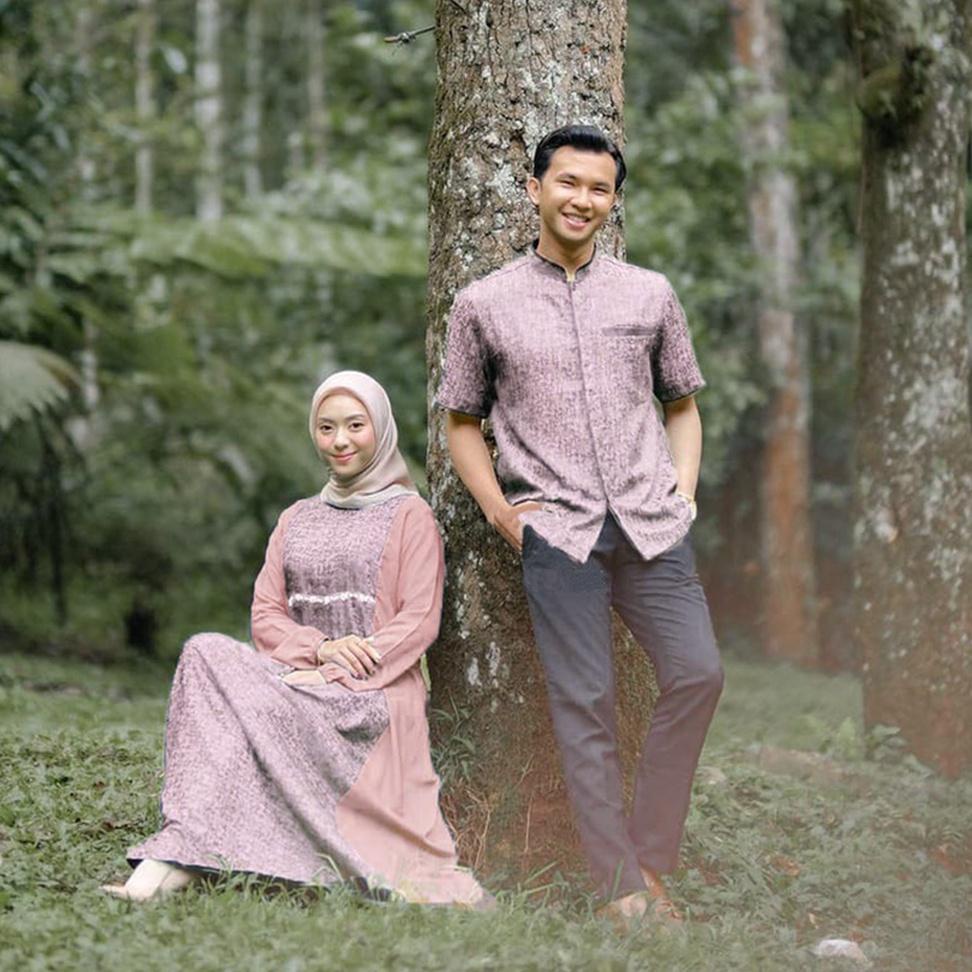 DLS.26Au22ᵁ ‑ WOU BATIK - Couple Gamis Syari Ameena Gamis Lebaran Syari Modern Dress Couple Lebaran 