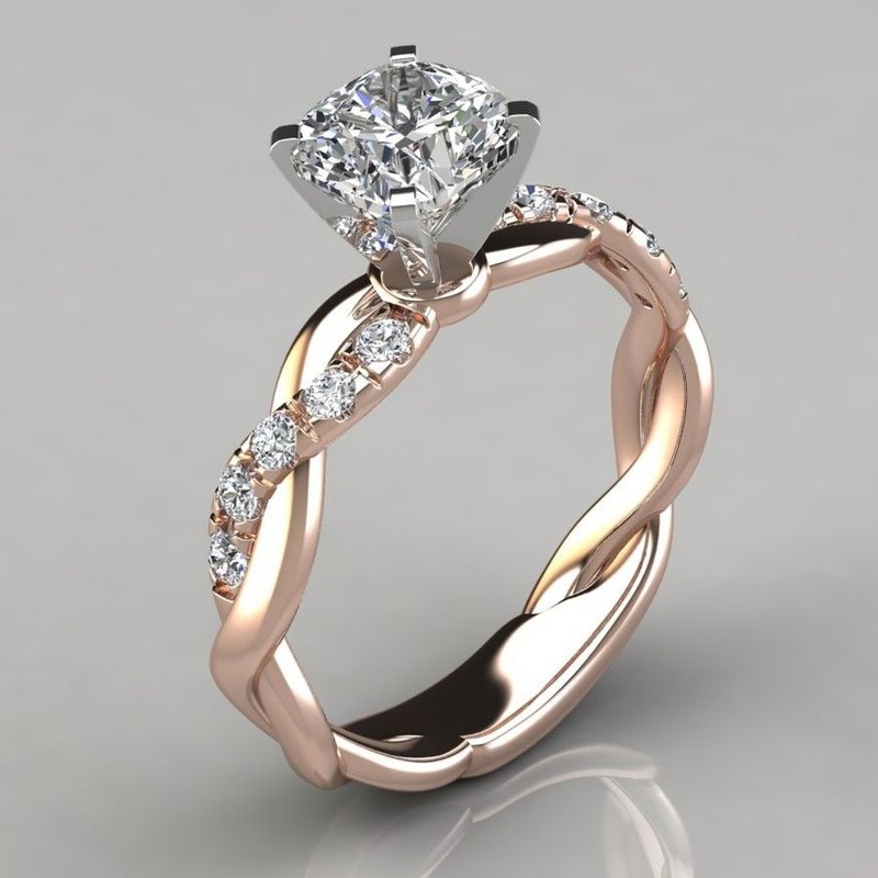 18K Rose Gold Ganda Warna Princess Square Diamond Ring Eropa Dan Amerika Engagement Ring Perempuan S925 Perak