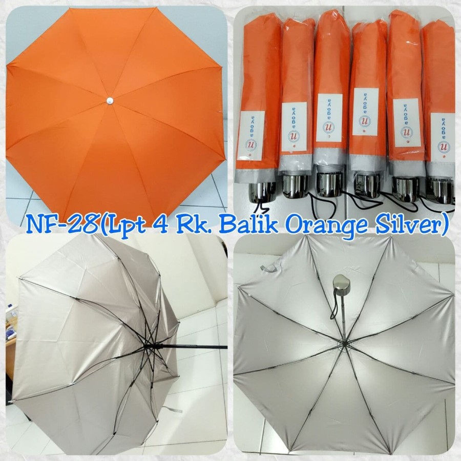 Payung Lipat 4 Warna Polos Lapis Silver NF-28 Premium