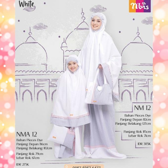 Nibras Mukena Anak NMA 12 Warna Putih Bahan Katun Couple Ibu Anak Adem