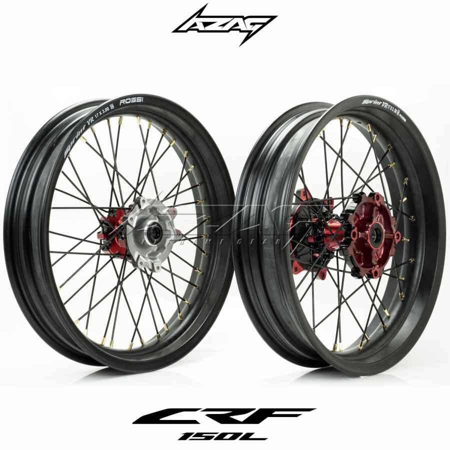 PAKET WHEELSET VELG SET SUPERMOTO CRF150L ROSSI BLACK TROMOL RED-BLACK
