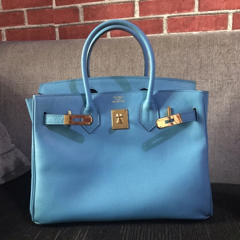Hermes birkin preloved bag real leather b30 epsom blue biru