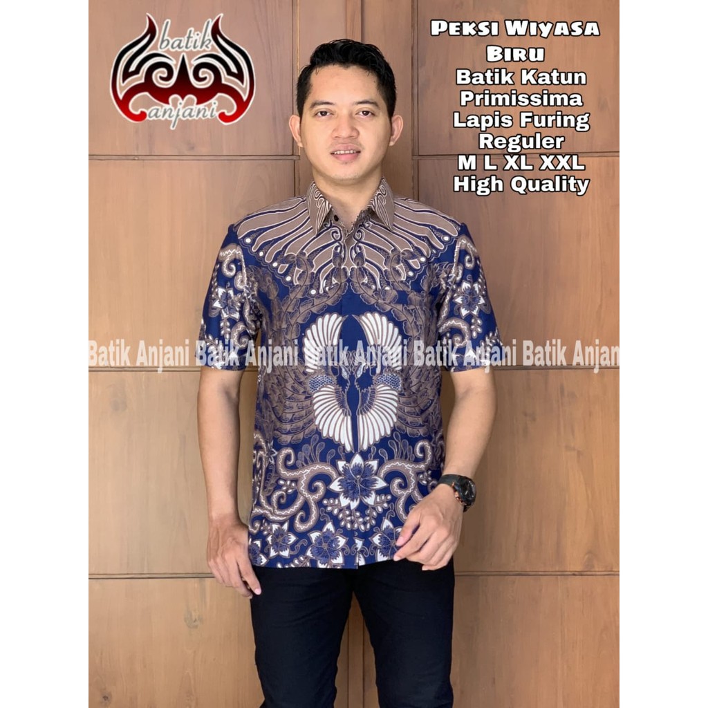 Batik Pria PEKSI WIYASA BIRU Pendek Kemeja Full Furing Bahan Katun Primisima