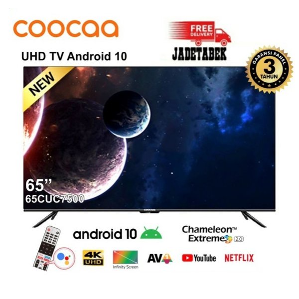 COOCAA 65CUC7500 LED SMART TV 65 INCH UHD 4K ANDROID TV versi 10 DVBT2 BLUETOOTH NEW