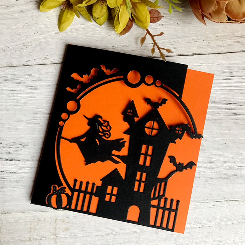 Cetakan Stensil Cutting Dies Motif Rumah Penyihir Halloween Handmade DIY Untuk Craft Anak / Dewasa