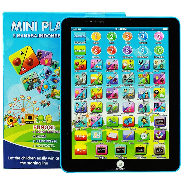 PROMO COD Mainan Edukasi MINI PLAY PAD 2 BAHASA Inggris Indonesia Tablet Edukasi Anak Belajar Angka Huruf Perempuan Laki-laki Usia 2 3 4 5 6 Tahun ST