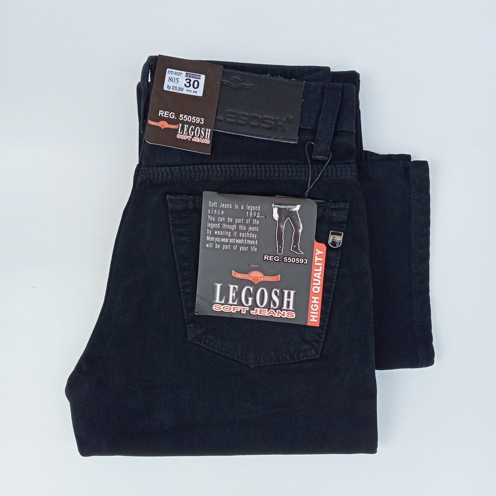 Celana LEGOSH Shoft Jeans Hitam Pria Standar/Reguler Panjang Laki Laki Kerja Cowo