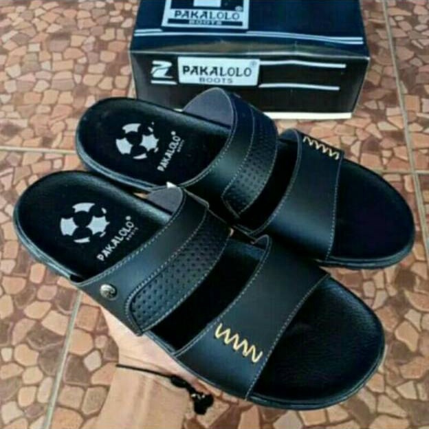 Sandal Pakalolo Pria Original 100% Model Baru Kekinian Motif Selop Hitam Polos Murah Meriah Keren Bu