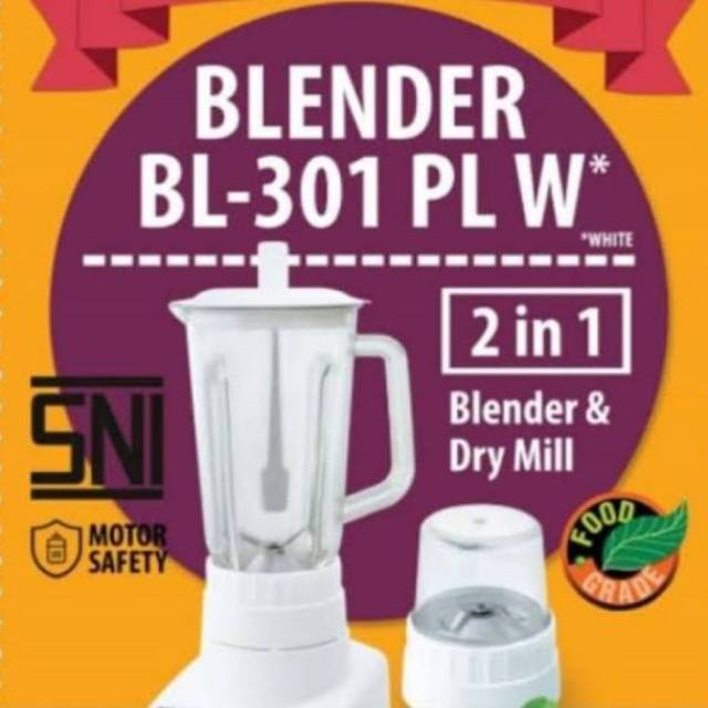 Blender Miyako 301 PL W 1 Liter Plastik 2 in 1 (Standar SNI) Garansi Resmi