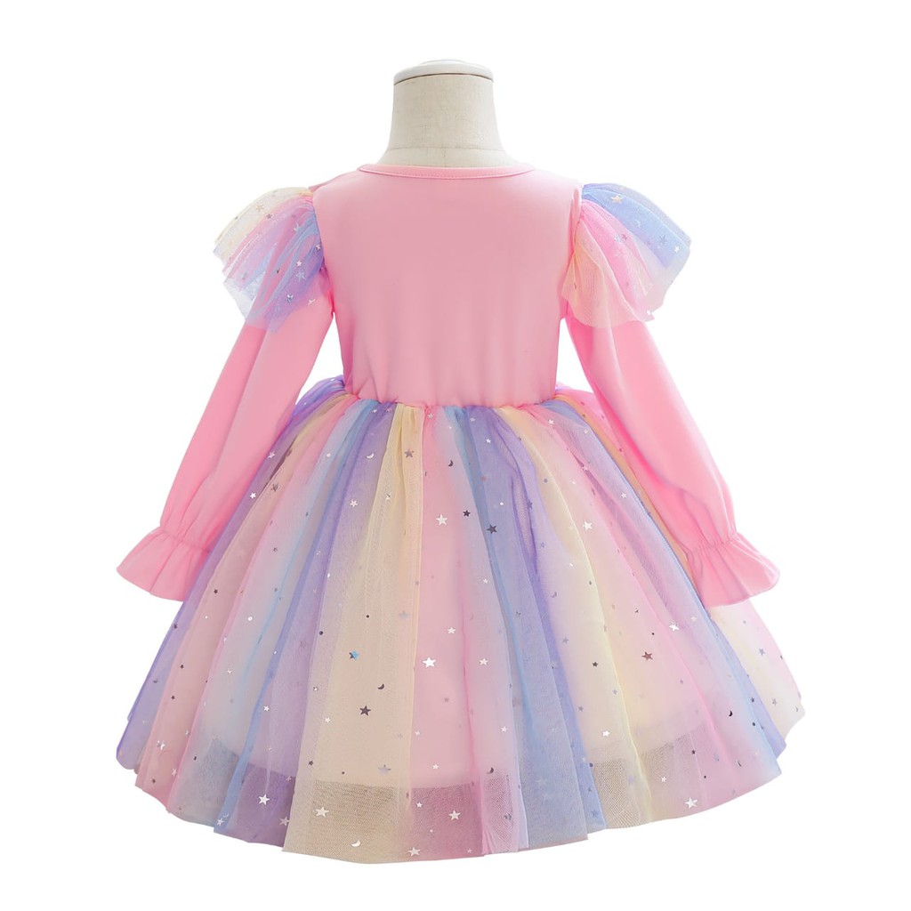 UNICORN HEART DRESS LENGAN PENDEK PANJANG / DRES PESTA RAINBOW / GAUN PRINCESS ANAK TUTU PELANGI