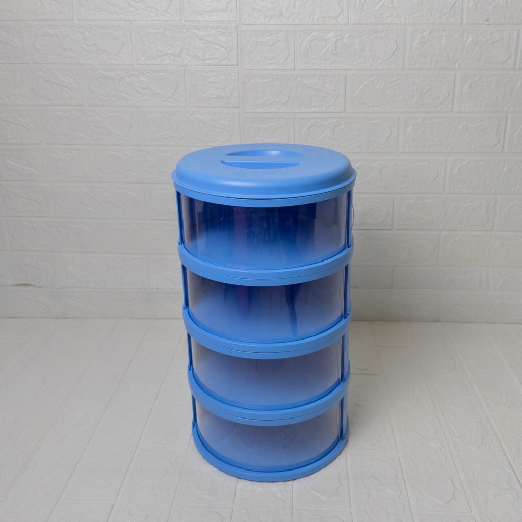 Food Storage 4 Susun Food Cover Layer Penutup Makanan Tudung Saji Susun 4 Tingkat Tri J-Biru