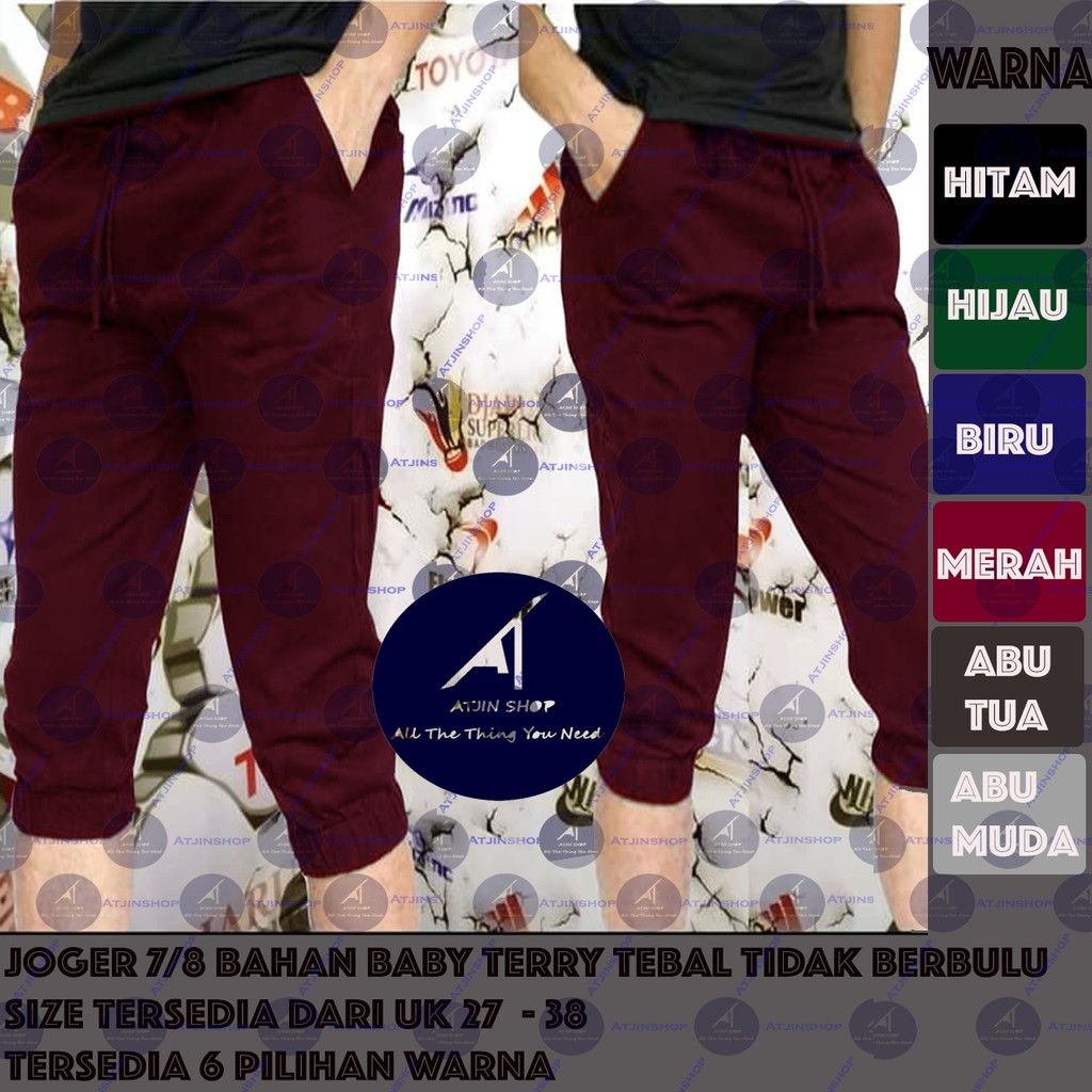 Atjin-Celana Joger Training Olahraga Treining Trackpants Pria Bahan Baby Terry Lembut Model 7/8